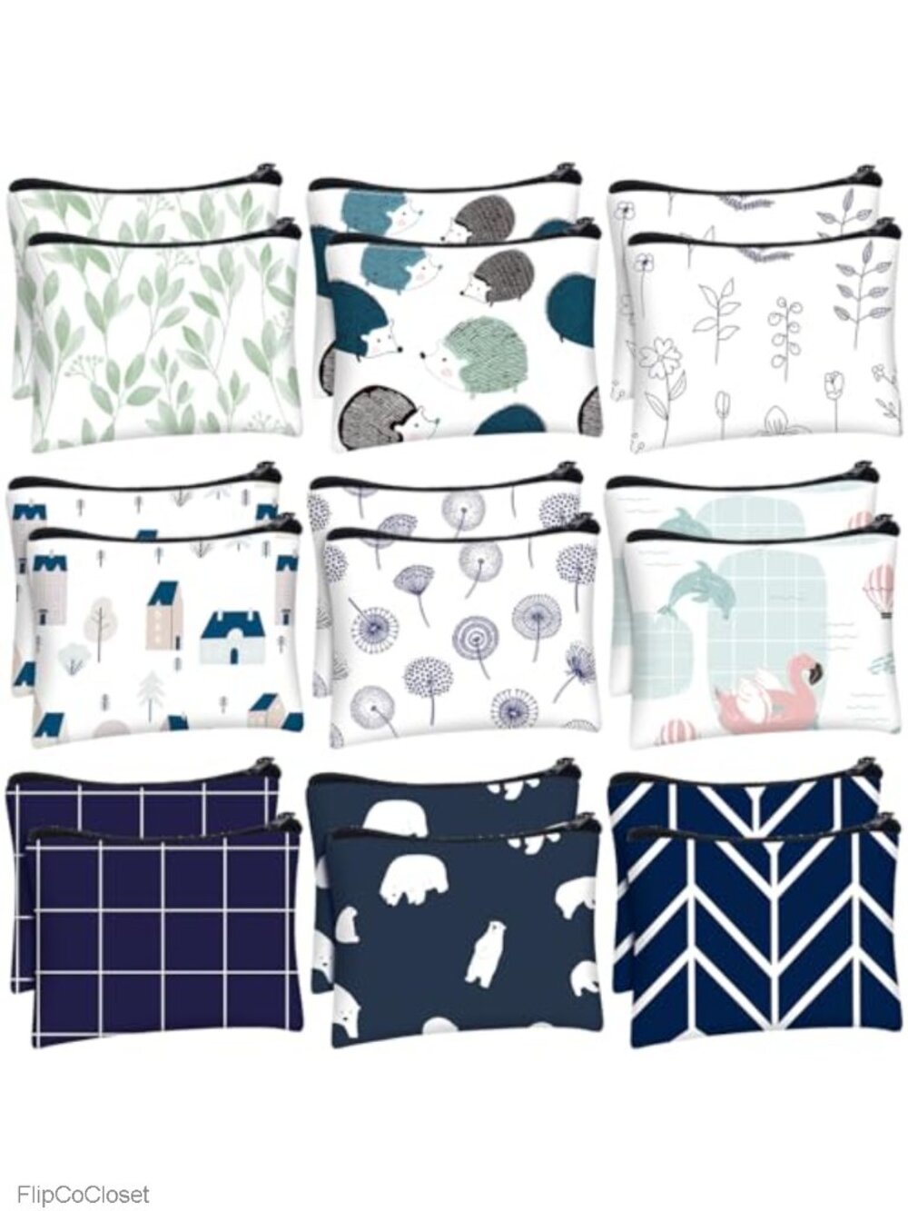 18-Piece Canvas Coin Purse Set with Zipper, Cute Change Purses for Women & Girls